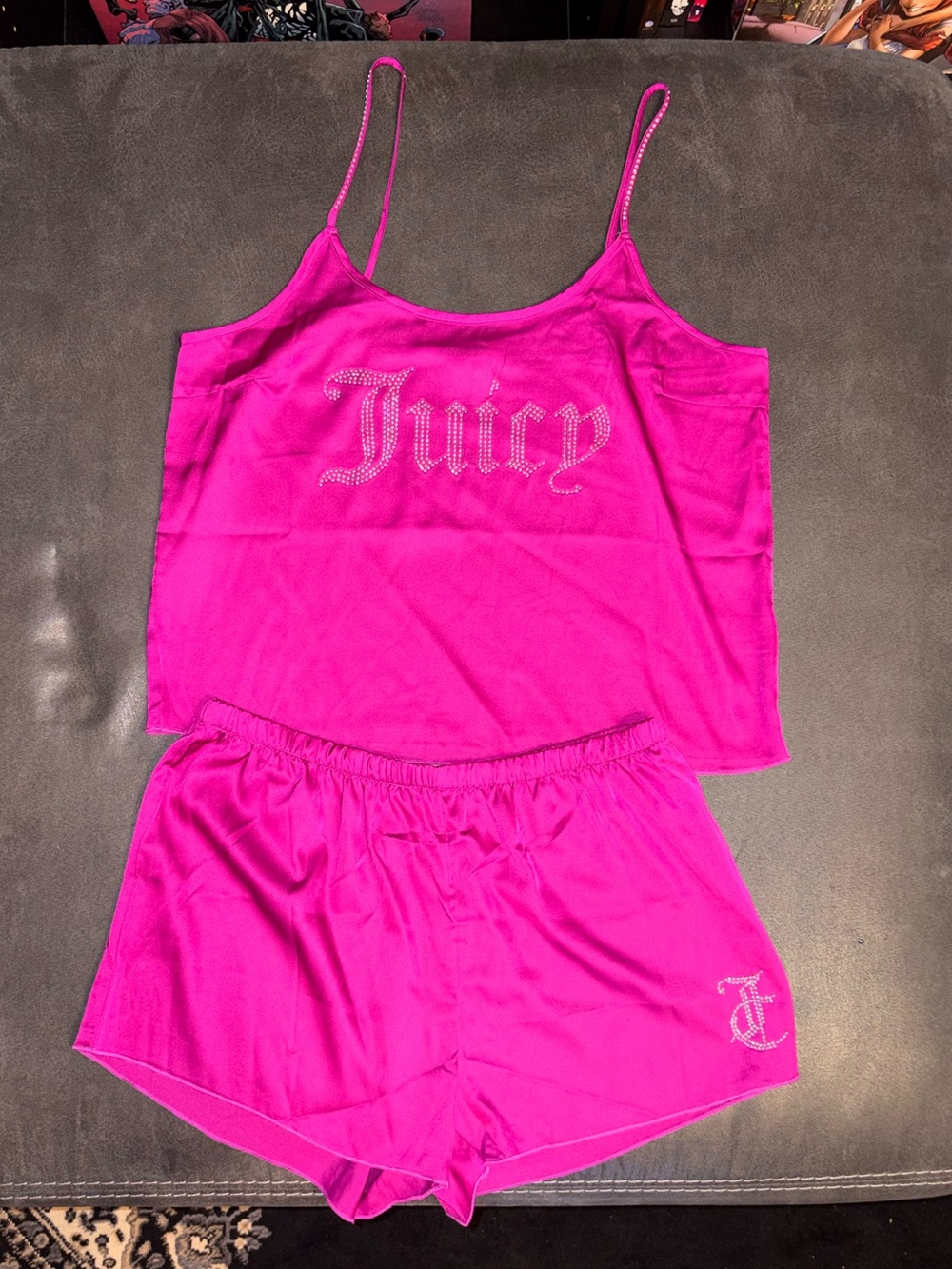 Juicy Couture Fuchsia Satin Cami & Shorts Sleep Set